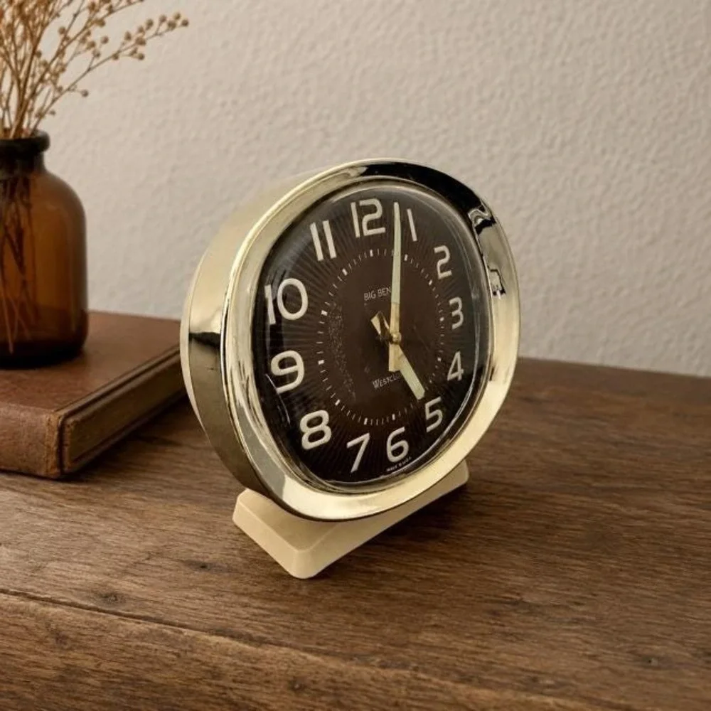 Vintage Westclox Big Ben Wind Up Alarm Clock Plastic Cream Brown Made in USA